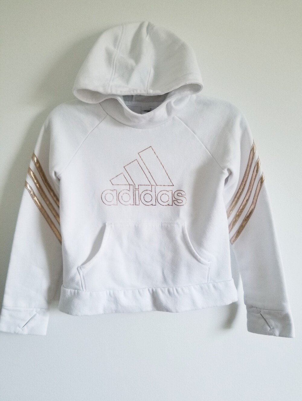 Adidas White and Gold sweatshirt with Hood size M 10/12 girls